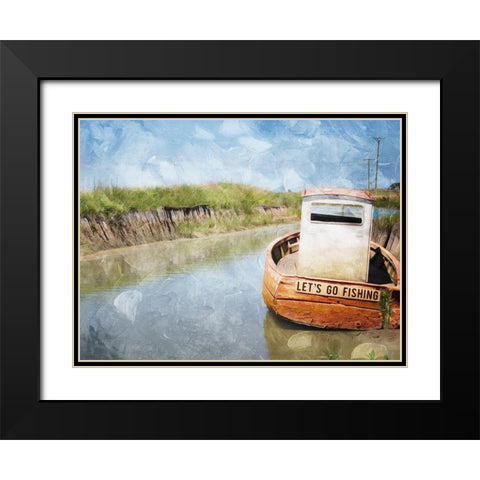 Lets Go Fishing Black Modern Wood Framed Art Print with Double Matting by Villa, Mlli