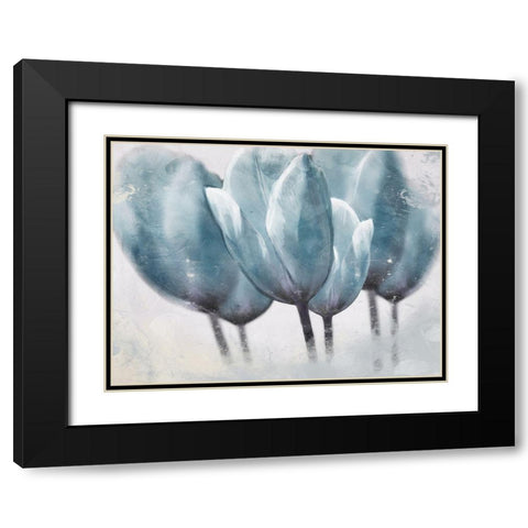 Three Tulip Blue Black Modern Wood Framed Art Print with Double Matting by Villa, Milli