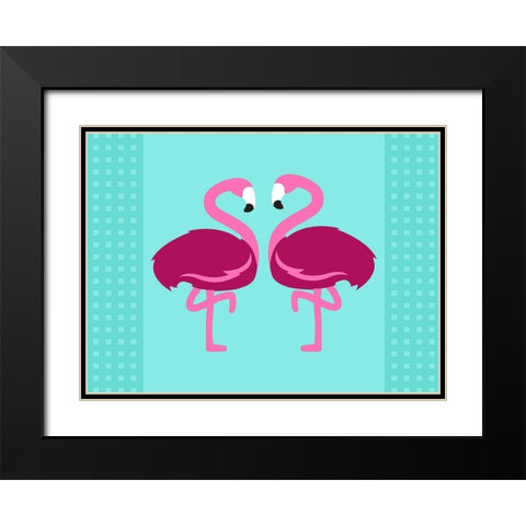Flamingo  Black Modern Wood Framed Art Print with Double Matting by Villa, Mlli