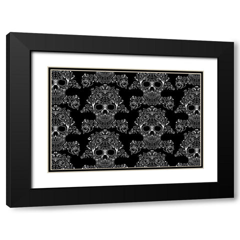 Halloween Skull Pattern Black Modern Wood Framed Art Print with Double Matting by Villa, Mlli