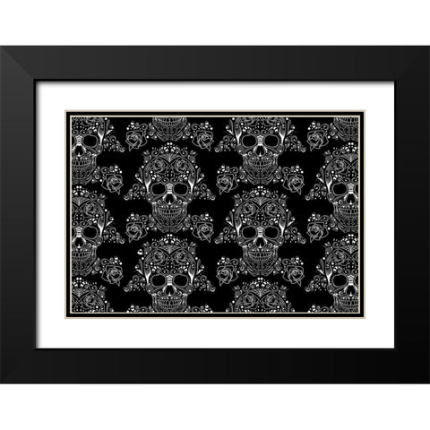 Halloween Skull Pattern Black Modern Wood Framed Art Print with Double Matting by Villa, Mlli