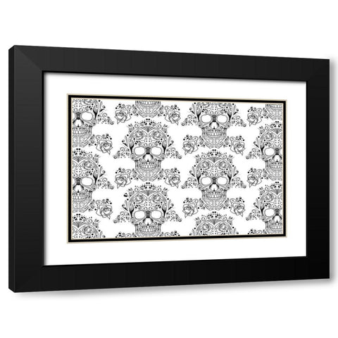 Halloween Skull Pattern Reverse Black Modern Wood Framed Art Print with Double Matting by Villa, Mlli