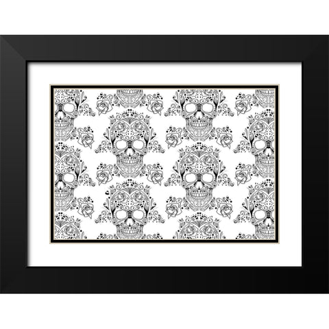 Halloween Skull Pattern Reverse Black Modern Wood Framed Art Print with Double Matting by Villa, Mlli