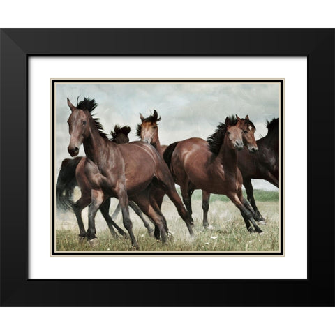 Running Horses 3 Black Modern Wood Framed Art Print with Double Matting by Villa, Milli