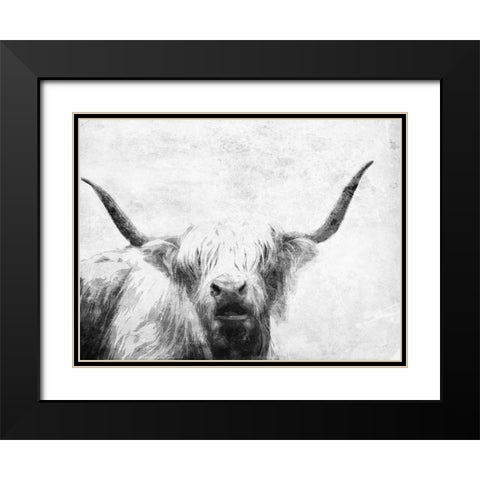 The Bull Look BW Black Modern Wood Framed Art Print with Double Matting by Villa, Milli