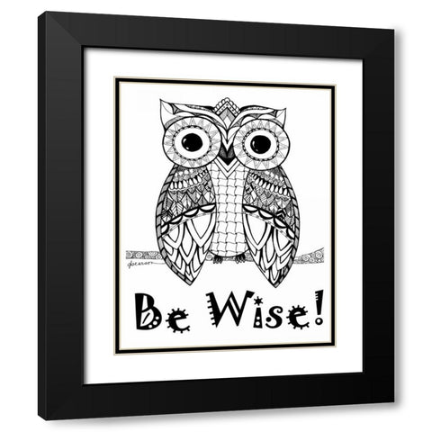 Be Wise Owl Black Modern Wood Framed Art Print with Double Matting by Pearson, Debbie