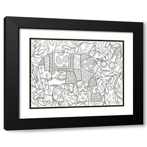 Buddha Elephant Floral Black Modern Wood Framed Art Print with Double Matting by Varacek, Pam