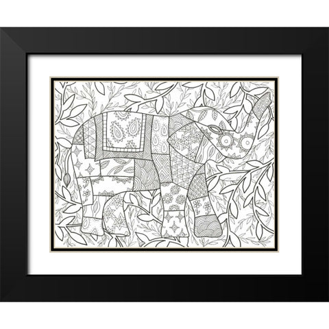 Buddha Elephant Floral Black Modern Wood Framed Art Print with Double Matting by Varacek, Pam