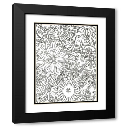 Floral Birds Black Modern Wood Framed Art Print with Double Matting by Varacek, Pam