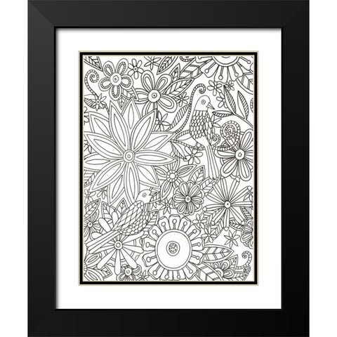 Floral Birds Black Modern Wood Framed Art Print with Double Matting by Varacek, Pam