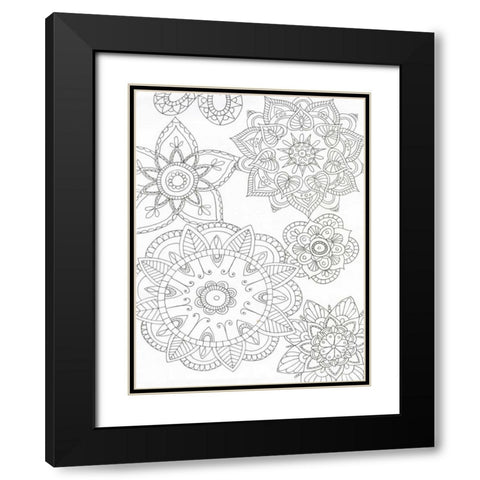 Floral Mandala Black Modern Wood Framed Art Print with Double Matting by Varacek, Pam