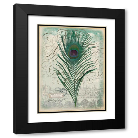 Peacock Feather 2 Black Modern Wood Framed Art Print with Double Matting by Lula Bijoux and Company