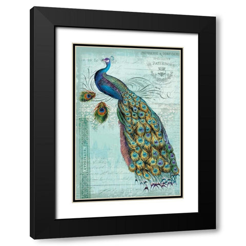 Peacock Teal Nouveau 1 Black Modern Wood Framed Art Print with Double Matting by Lula Bijoux and Company