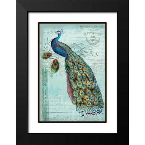 Peacock Teal Nouveau 1 Black Modern Wood Framed Art Print with Double Matting by Lula Bijoux and Company