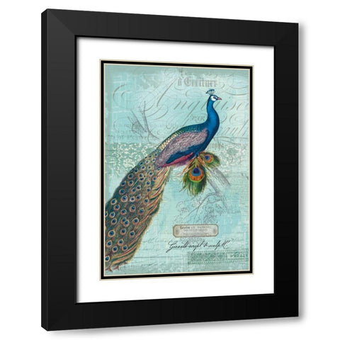 Peacock Nouveau Black Modern Wood Framed Art Print with Double Matting by Lula Bijoux and Company