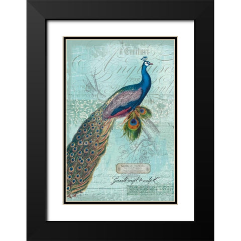 Peacock Nouveau Black Modern Wood Framed Art Print with Double Matting by Lula Bijoux and Company