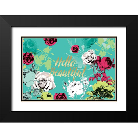 Hello Beautiful Bright Roses Black Modern Wood Framed Art Print with Double Matting by Allen, Candace