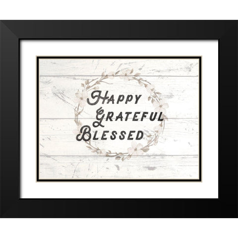 Happy Grateful Blessed Black Modern Wood Framed Art Print with Double Matting by Lula Bijoux and Company