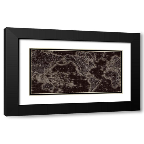 New World Map Black Modern Wood Framed Art Print with Double Matting by Lula Bijoux and Company
