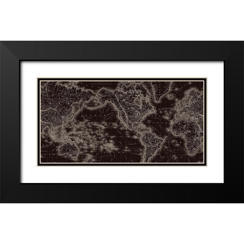 New World Map Black Modern Wood Framed Art Print with Double Matting by Lula Bijoux and Company