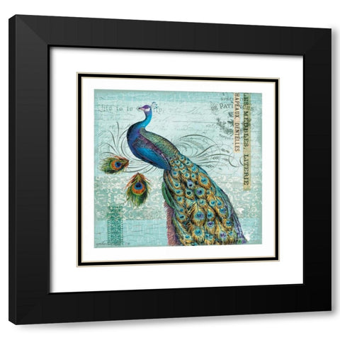 Peacock Nouveau Black Modern Wood Framed Art Print with Double Matting by Lula Bijoux and Company