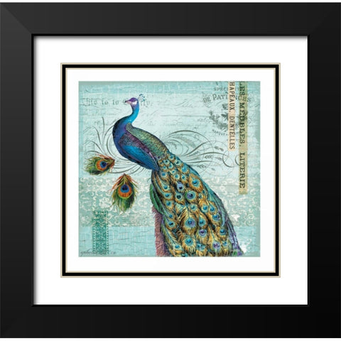 Peacock Nouveau Black Modern Wood Framed Art Print with Double Matting by Lula Bijoux and Company