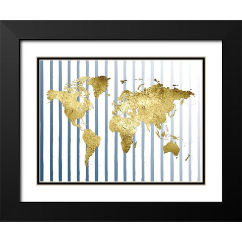 Striped Map Black Modern Wood Framed Art Print with Double Matting by Lewis, Sheldon
