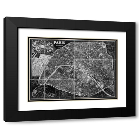 Paris Map BW Black Modern Wood Framed Art Print with Double Matting by Carlson, Tina