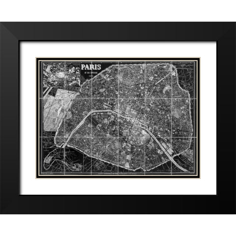 Paris Map BW Black Modern Wood Framed Art Print with Double Matting by Carlson, Tina