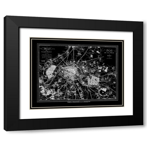 Paris Map 2 BW Black Modern Wood Framed Art Print with Double Matting by Carlson, Tina