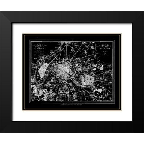 Paris Map 2 BW Black Modern Wood Framed Art Print with Double Matting by Carlson, Tina