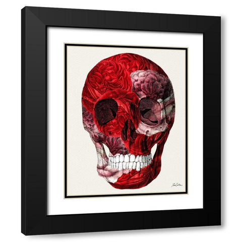 Skull With Roses Black Modern Wood Framed Art Print with Double Matting by Carlson, Tina