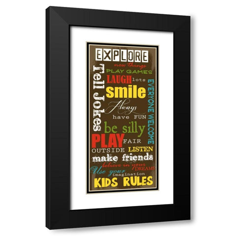 KIDS RULES Black Modern Wood Framed Art Print with Double Matting by Greene, Taylor