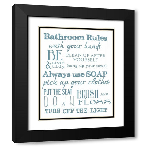 BATHROOM RULES WHITE Black Modern Wood Framed Art Print with Double Matting by Greene, Taylor