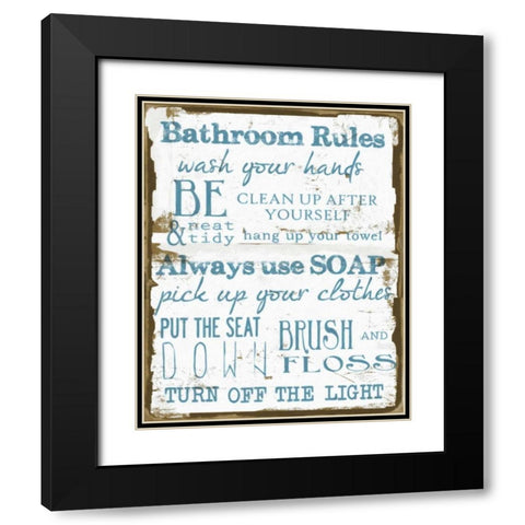 BATHROOM RULES WHITE Black Modern Wood Framed Art Print with Double Matting by Greene, Taylor