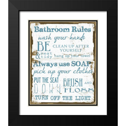 BATHROOM RULES WHITE Black Modern Wood Framed Art Print with Double Matting by Greene, Taylor