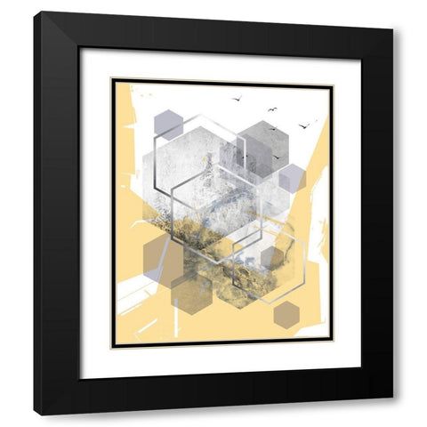 Yellow Grey Abstract Hexagons 1 Black Modern Wood Framed Art Print with Double Matting by Urban Epiphany