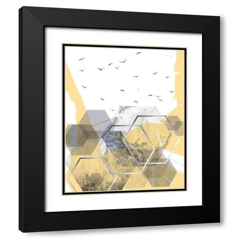 Yellow Grey Abstract Hexagons 2 Black Modern Wood Framed Art Print with Double Matting by Urban Epiphany