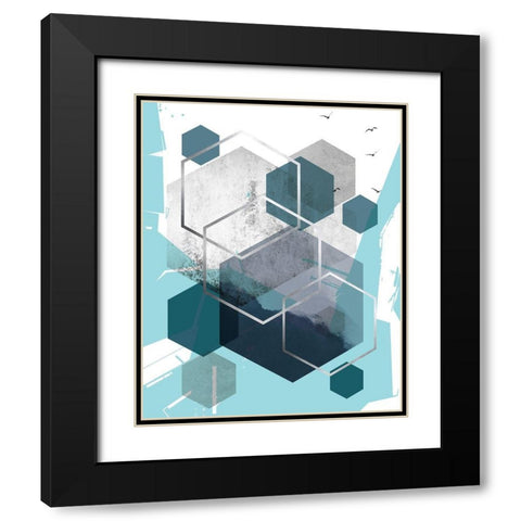 Abstract Teal 1 Black Modern Wood Framed Art Print with Double Matting by Urban Epiphany