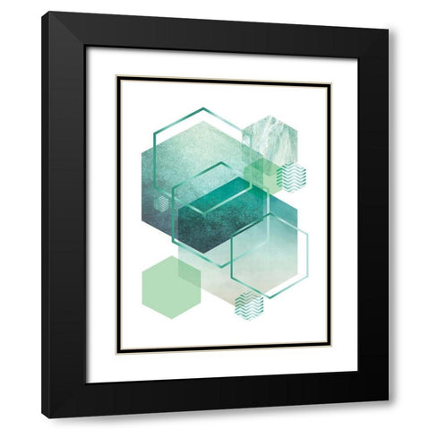 Geometric Minimalist Seafoam Black Modern Wood Framed Art Print with Double Matting by Urban Epiphany
