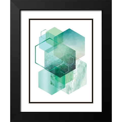 Geometric Minimalist Seafoam Black Modern Wood Framed Art Print with Double Matting by Urban Epiphany