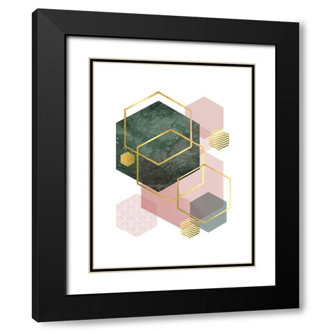 Pink Green Geo 1 Black Modern Wood Framed Art Print with Double Matting by Urban Epiphany