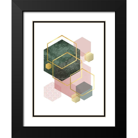 Pink Green Geo 1 Black Modern Wood Framed Art Print with Double Matting by Urban Epiphany