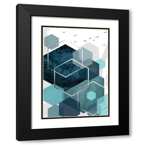 Aqua Abstract 1 Black Modern Wood Framed Art Print with Double Matting by Urban Epiphany