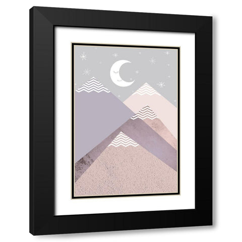 Scandi Nursery Mountains Black Modern Wood Framed Art Print with Double Matting by Urban Epiphany