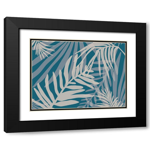 Teal and Beige Glam Leaves 3 Black Modern Wood Framed Art Print with Double Matting by Urban Epiphany