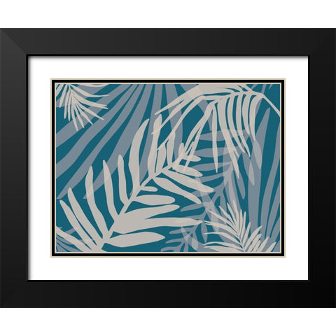 Teal and Beige Glam Leaves 3 Black Modern Wood Framed Art Print with Double Matting by Urban Epiphany