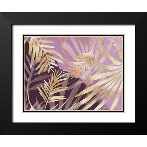 Glam Leaves Pink Purple Black Modern Wood Framed Art Print with Double Matting by Urban Epiphany