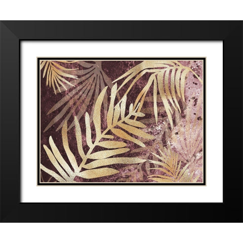 Tropical Leaves Pink Burgundy Black Modern Wood Framed Art Print with Double Matting by Urban Epiphany