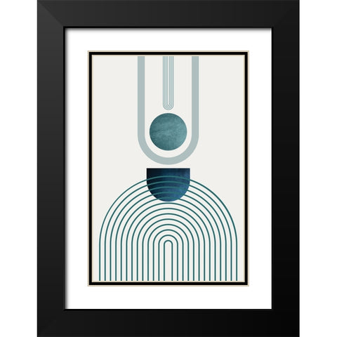 Mid CenturyModern Navy Teal 1 Black Modern Wood Framed Art Print with Double Matting by Urban Epiphany